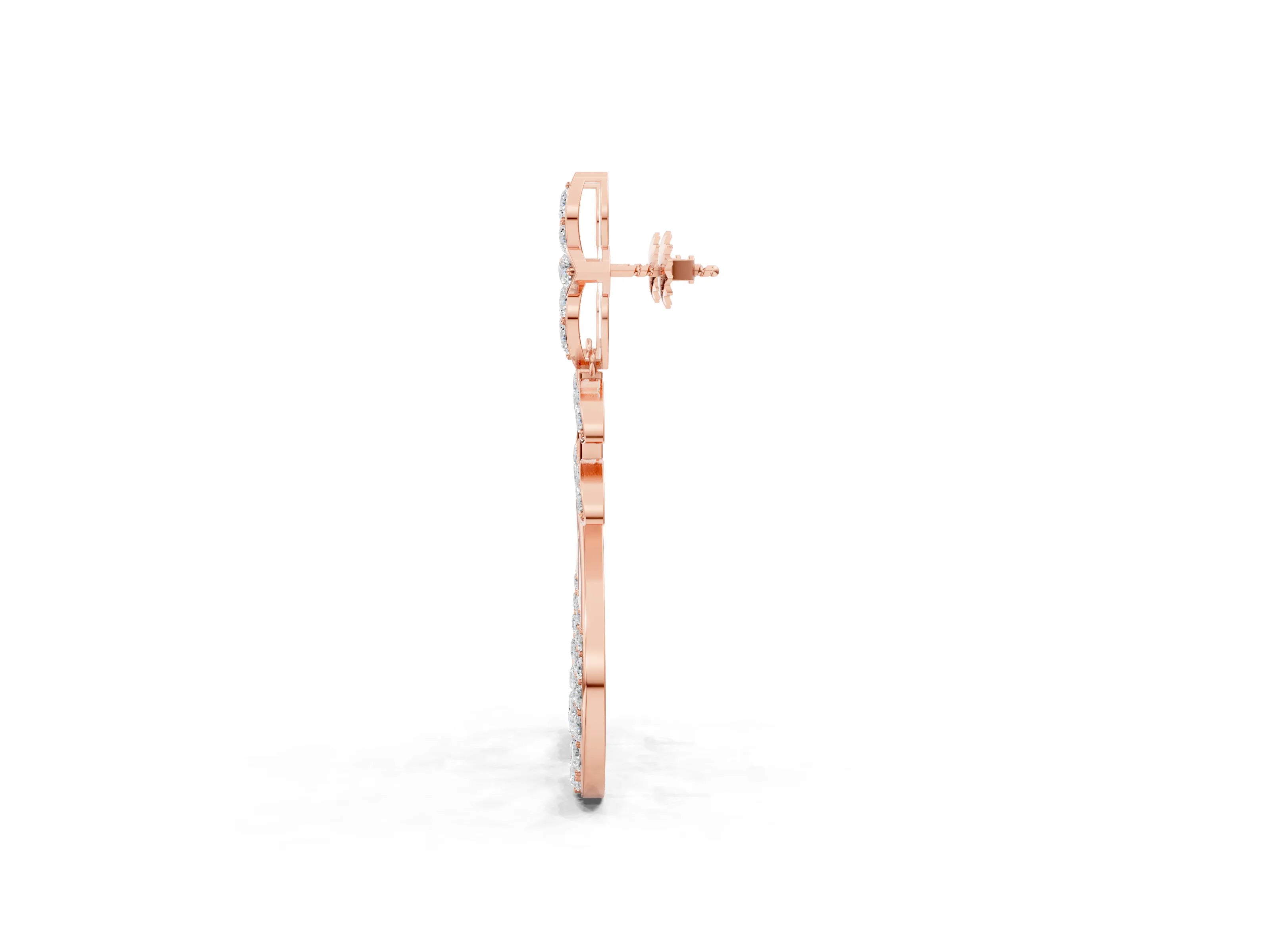 Rose gold Marquise and Round Diamond Sparkling Dewdrop Drop Earrings_1