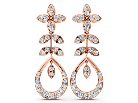 Rose gold Marquise and Round Diamond Sparkling Dewdrop Drop Earrings