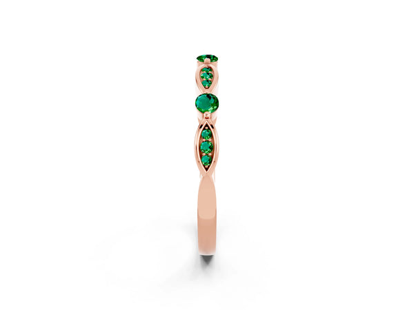 Rose Gold Round Lab-Grown Emerald Alternating Wedding Band with Marquise Frames