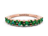 Rose gold Marquise and Round Emerald Vine Eternity Band with Prong Setting_6