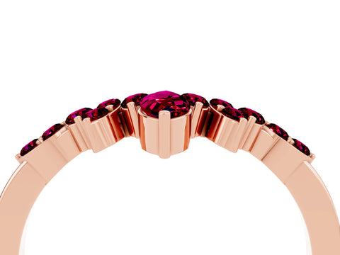 Rose gold Marquise and Round Garnet Chevron Band with Prong Setting_10