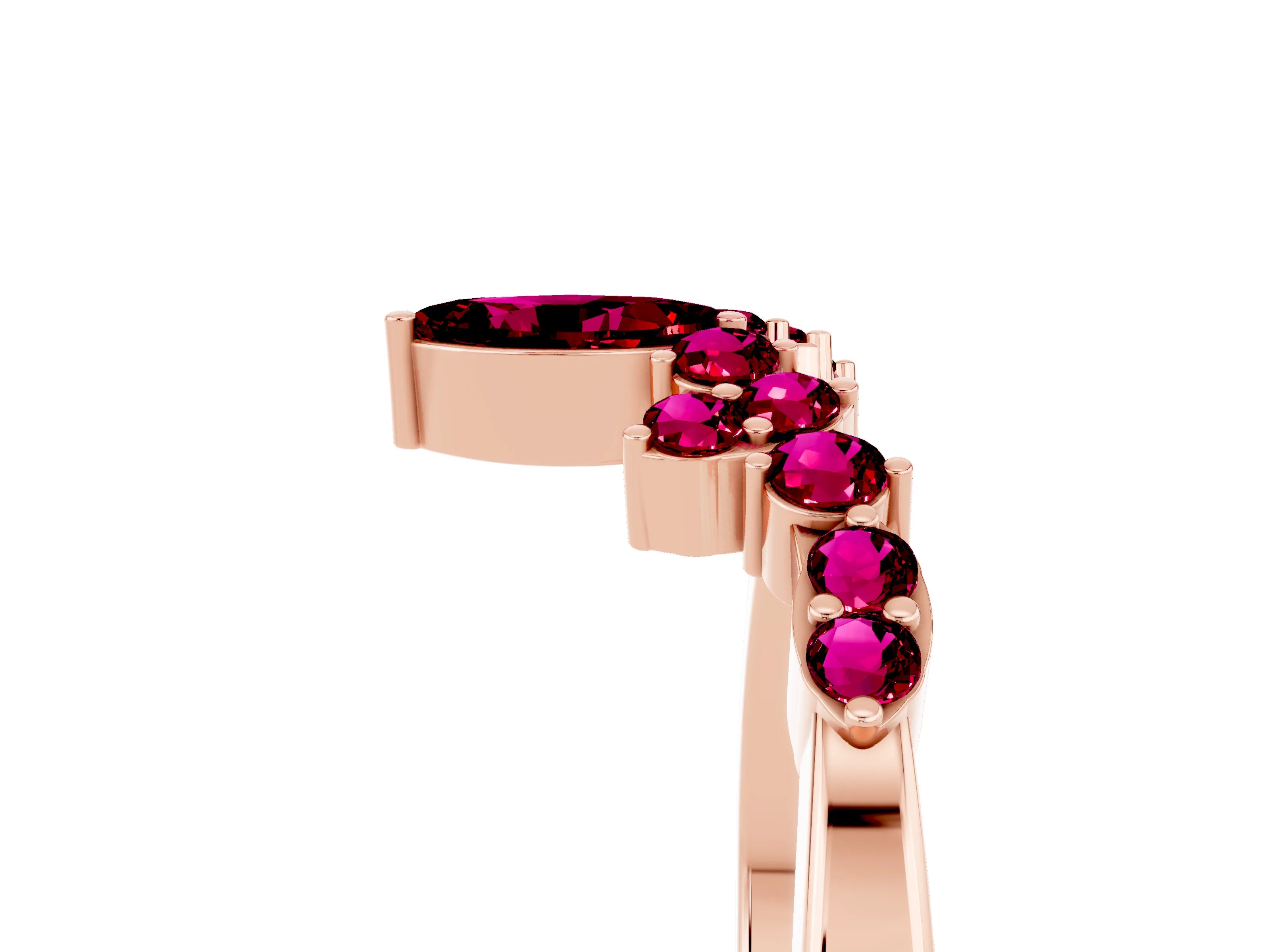 Rose gold Marquise and Round Garnet Chevron Band with Prong Setting_11