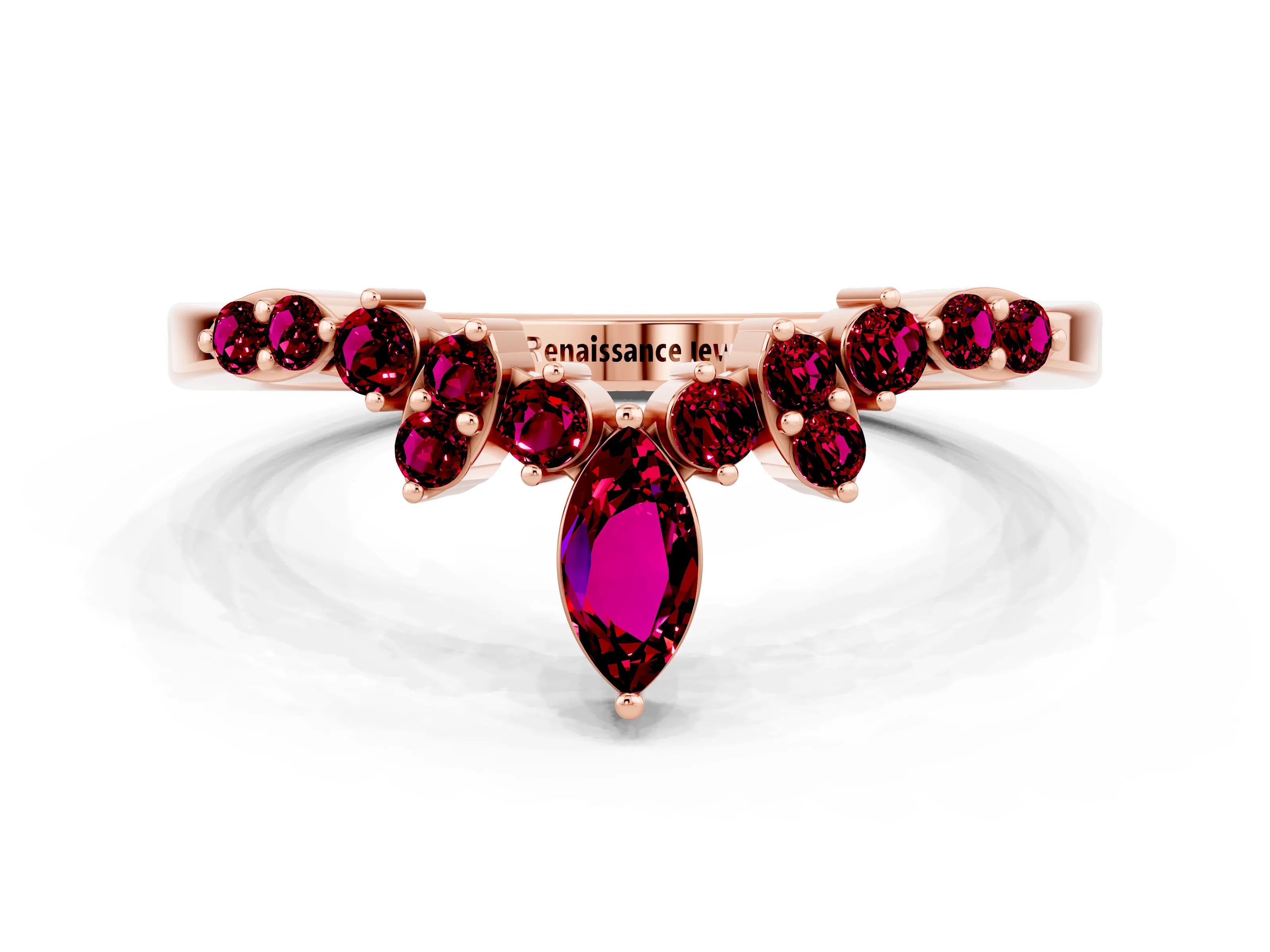 Rose gold Marquise and Round Garnet Chevron Band with Prong Setting_6