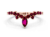 Rose gold Marquise and Round Garnet Chevron Band with Prong Setting_6