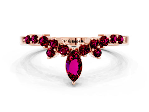 Rose gold Marquise and Round Garnet Chevron Band with Prong Setting_6