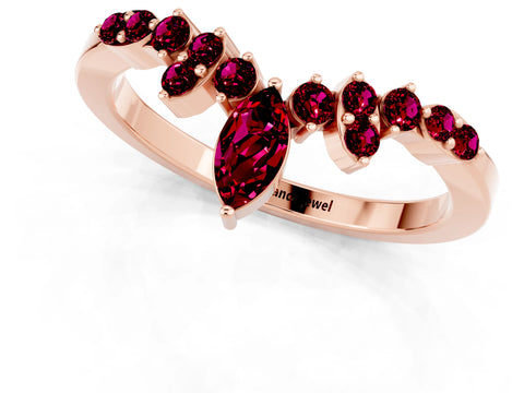 Rose gold Marquise and Round Garnet Chevron Band with Prong Setting_7