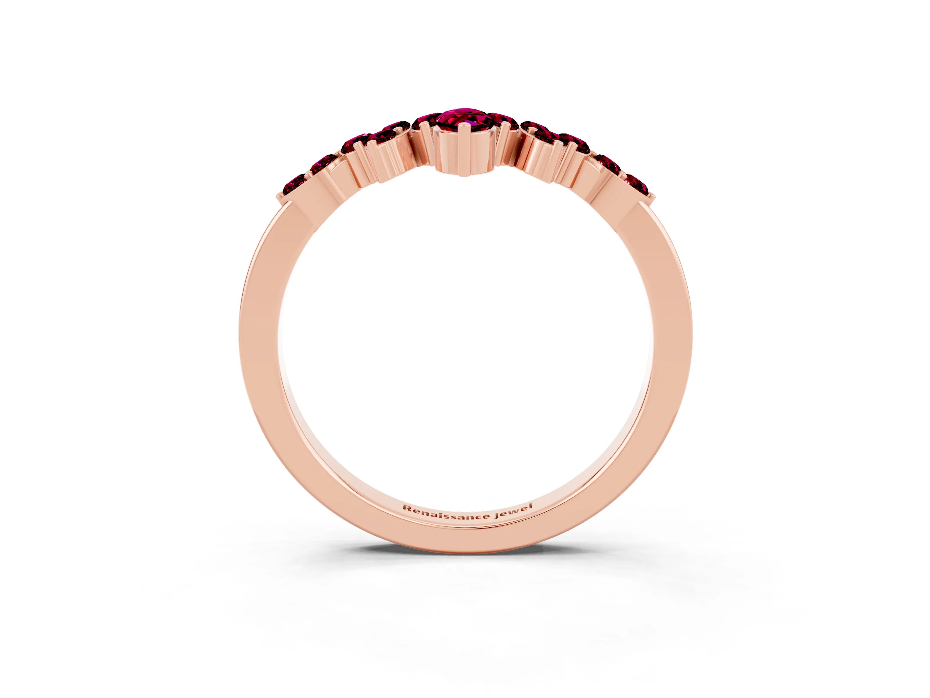 Rose gold Marquise and Round Garnet Chevron Band with Prong Setting_9