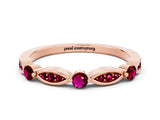 Rose gold Marquise and Round Garnet Milgrain Band with Bezel Setting_6