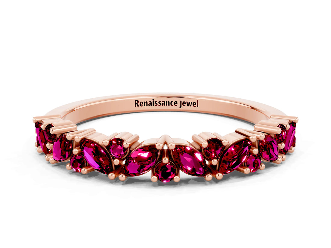 Rose gold Marquise and Round Garnet Vine Eternity Band with Prong Setting_6