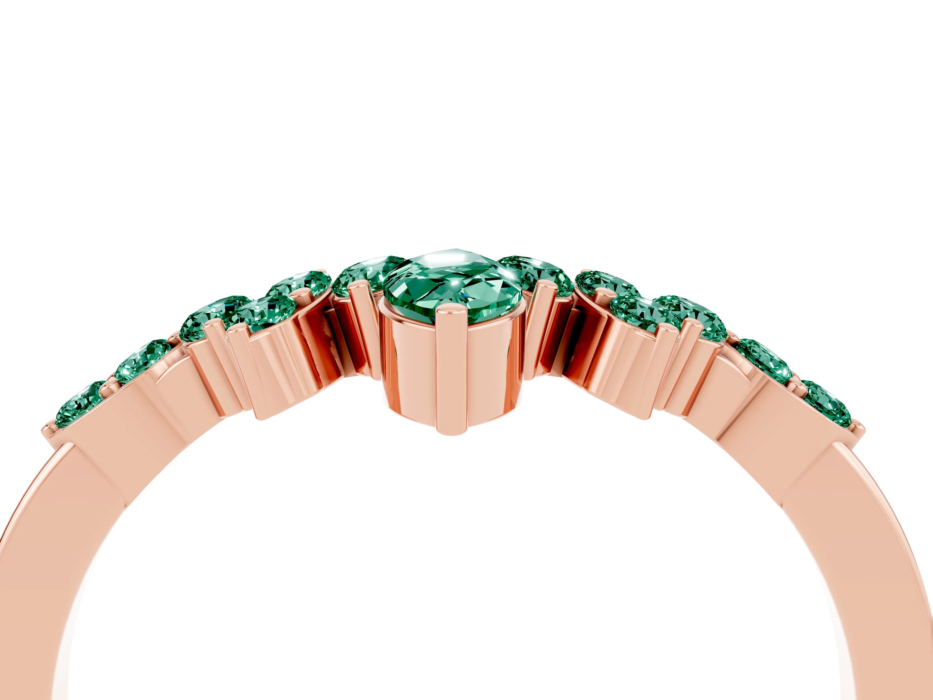 Rose gold Marquise and Round Green Sapphire Chevron Band with Prong Setting_10