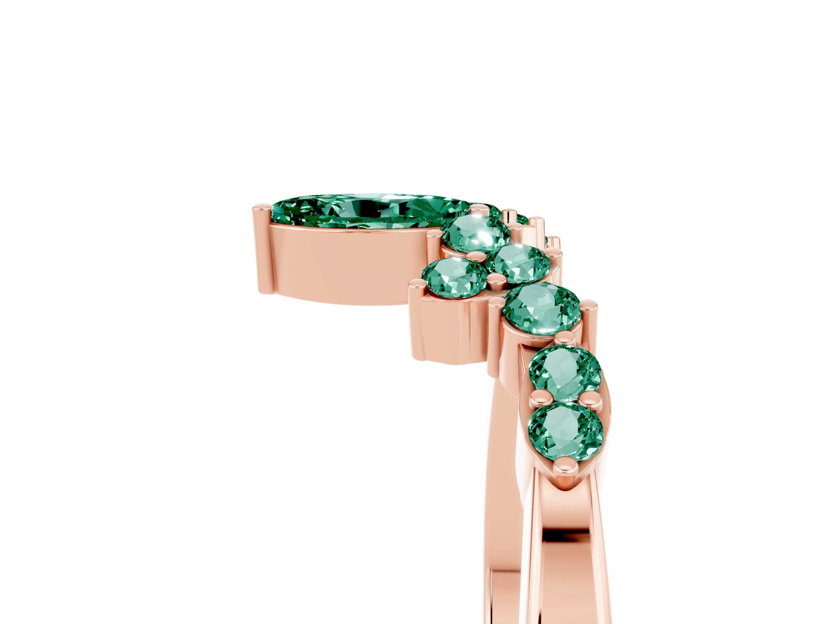 Rose gold Marquise and Round Green Sapphire Chevron Band with Prong Setting_11