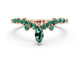 Rose gold Marquise and Round Green Sapphire Chevron Band with Prong Setting_6