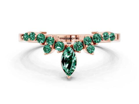 Rose gold Marquise and Round Green Sapphire Chevron Band with Prong Setting_6