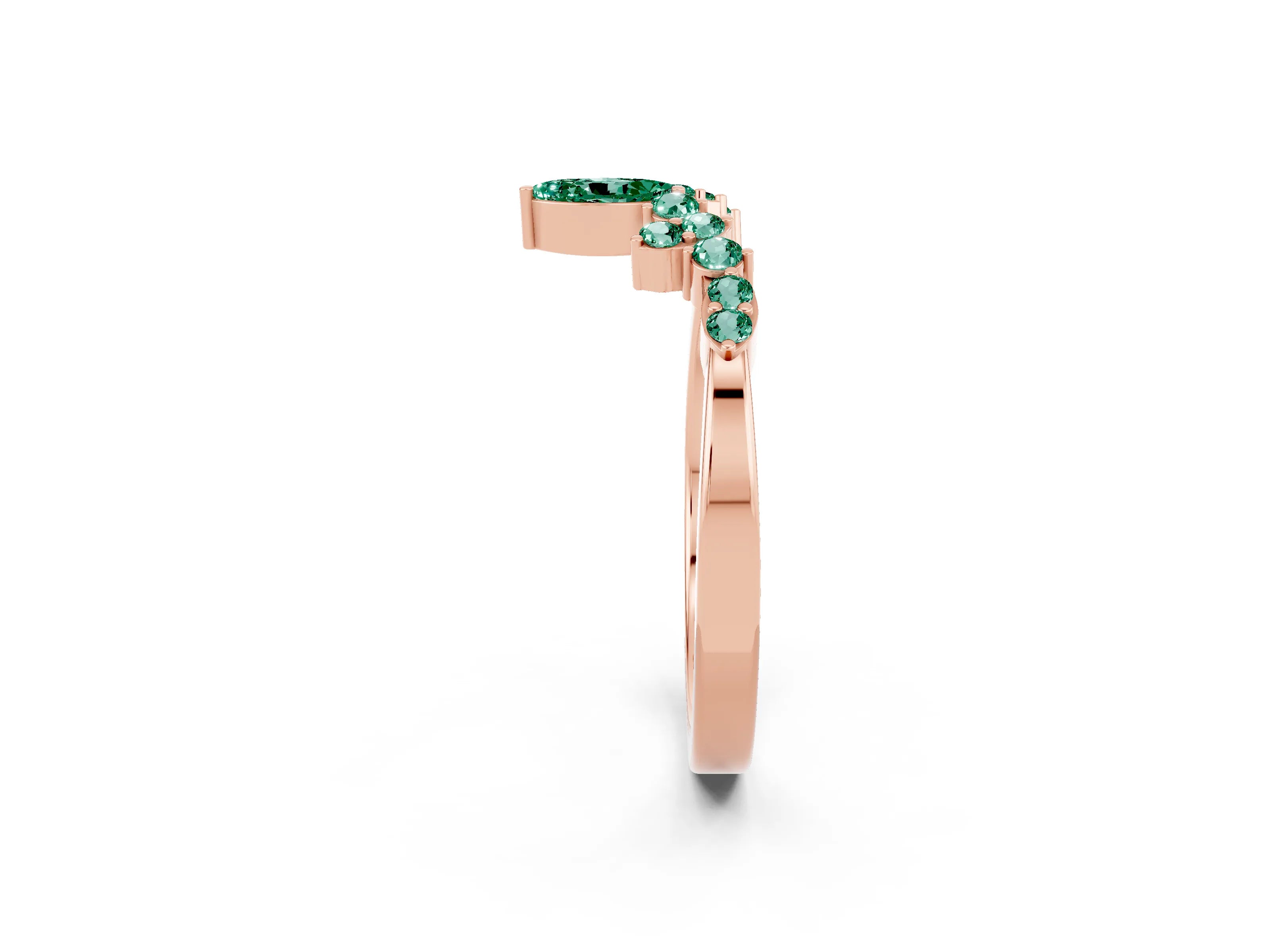 Rose gold Marquise and Round Green Sapphire Chevron Band with Prong Setting_8