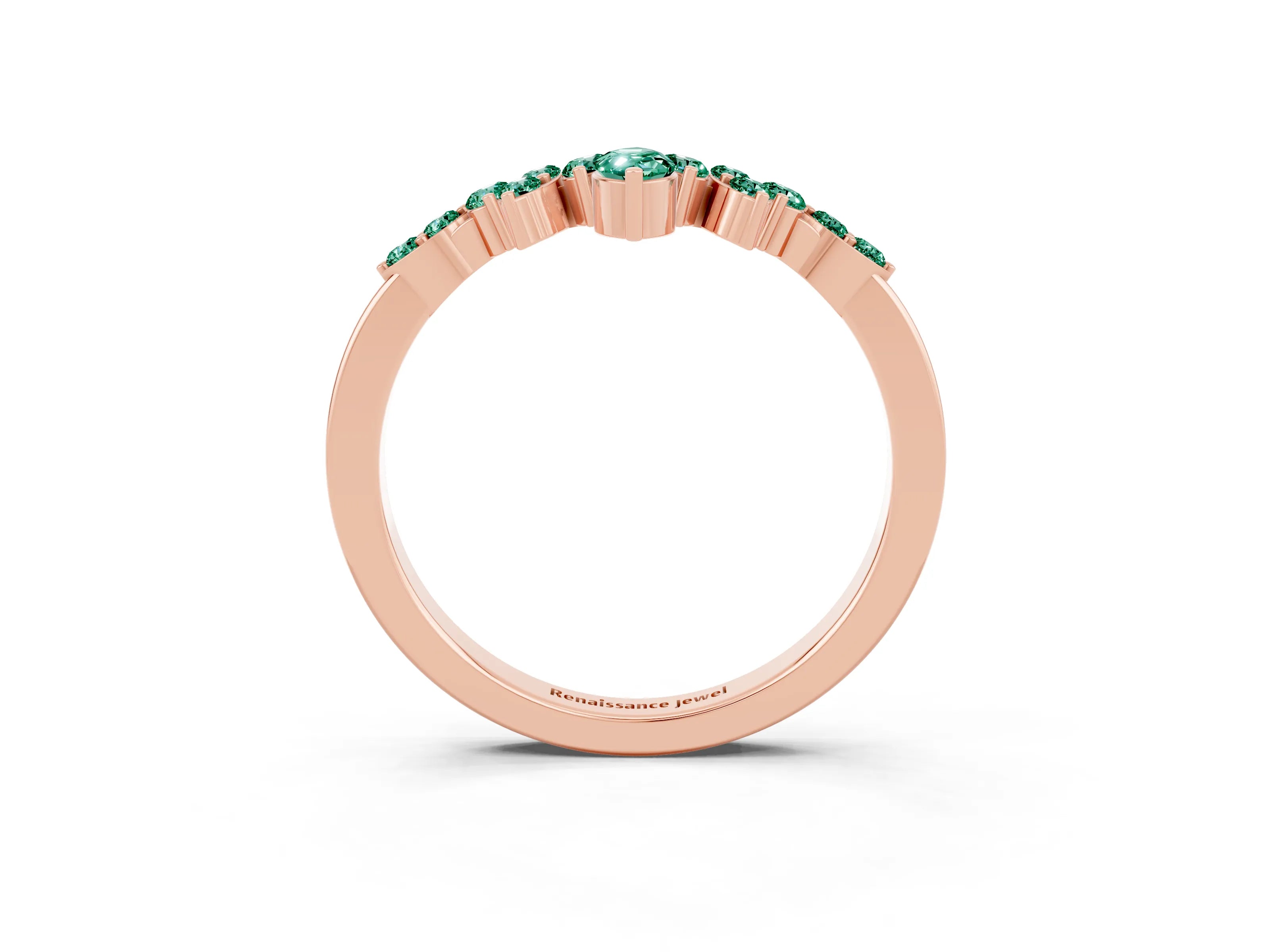 Rose gold Marquise and Round Green Sapphire Chevron Band with Prong Setting_9