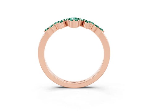 Rose gold Marquise and Round Green Sapphire Chevron Band with Prong Setting_9