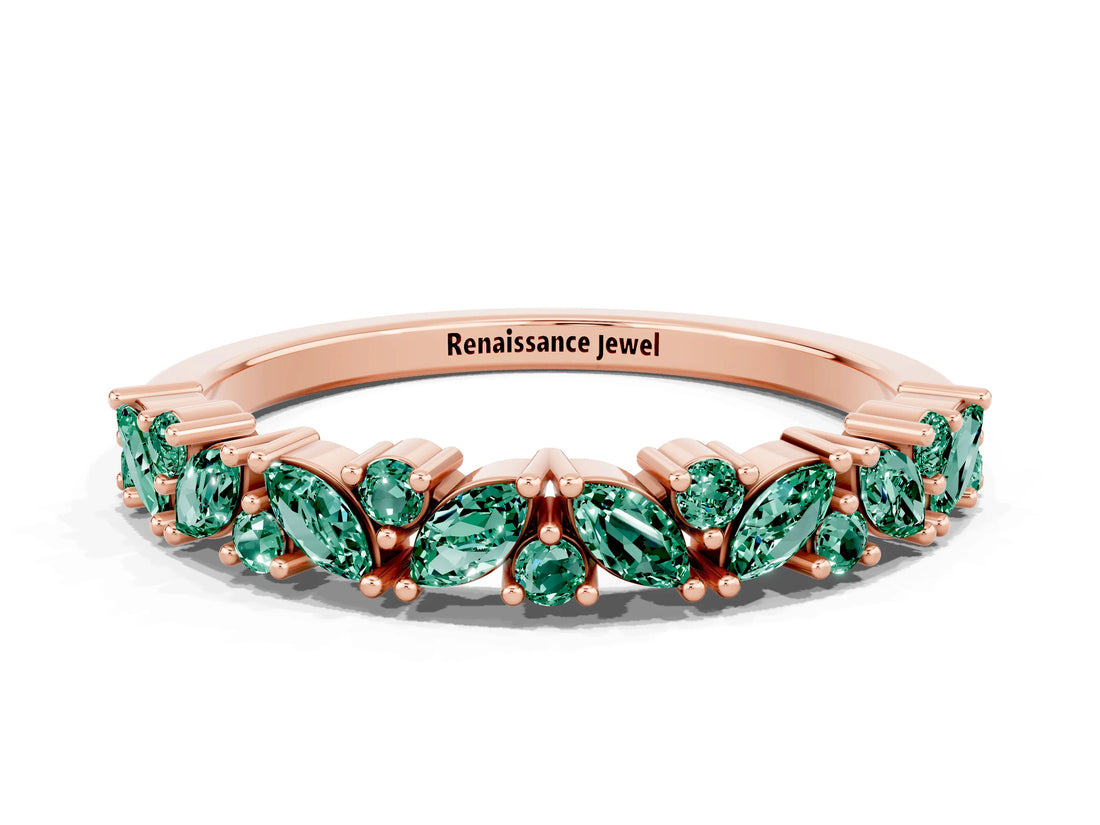 Rose gold Marquise and Round Green Sapphire Vine Eternity Band with Prong Setting_6