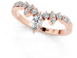 Rose gold Marquise and Round Moissanite Chevron Band with Prong Setting_7