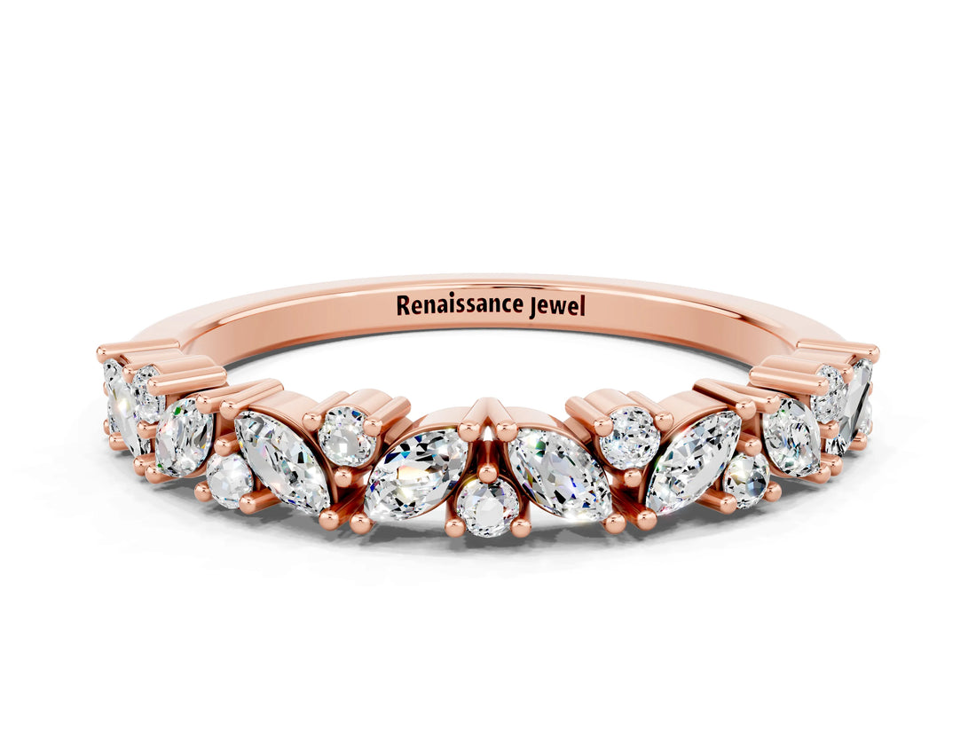 Rose gold Marquise and Round Moissanite Vine Eternity Band with Prong Setting_6
