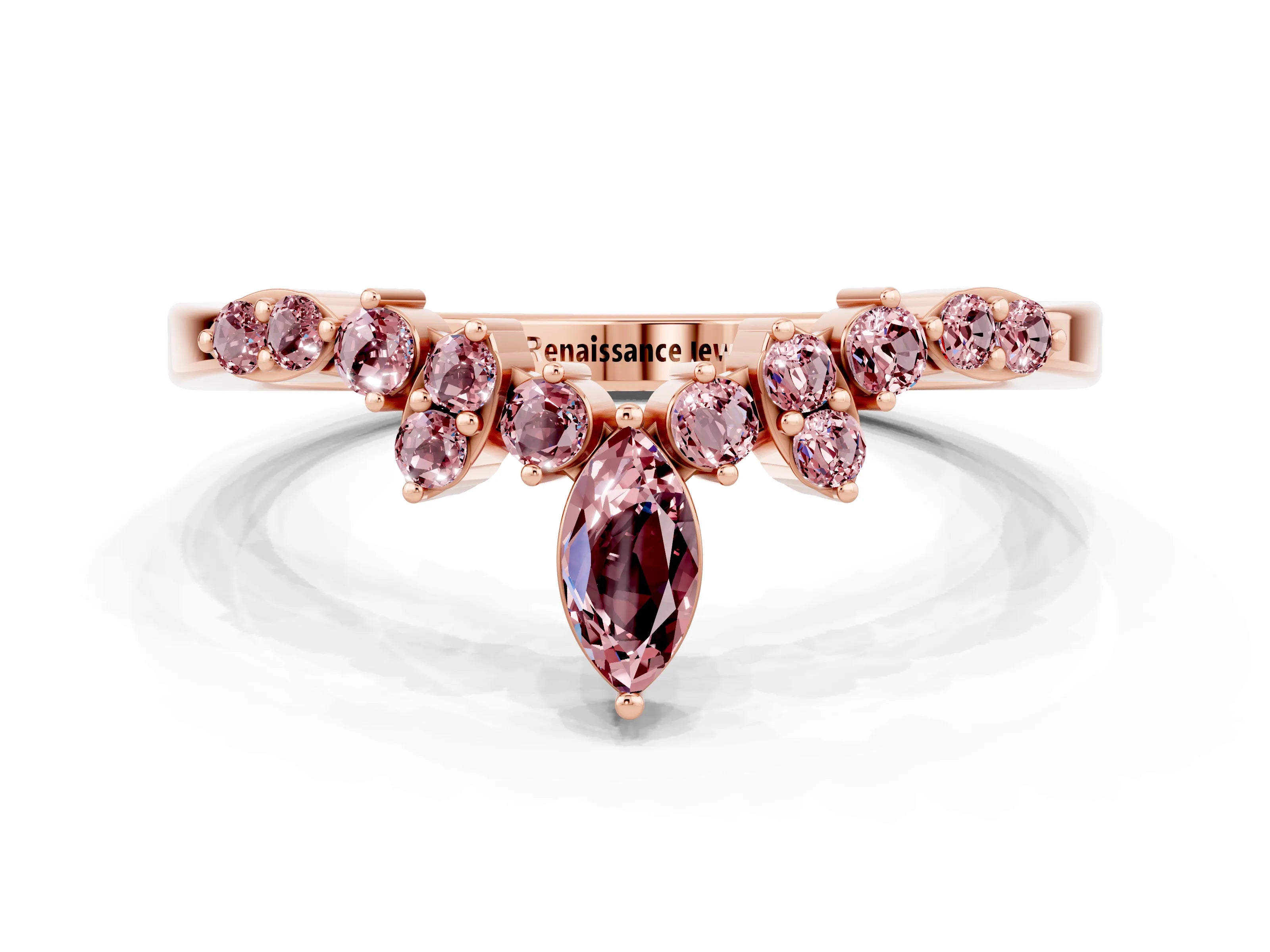 Rose gold Marquise and Round Morganite Chevron Band with Prong Setting_6