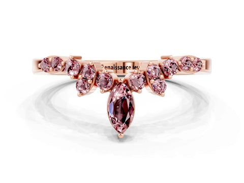 Rose gold Marquise and Round Morganite Chevron Band with Prong Setting_6