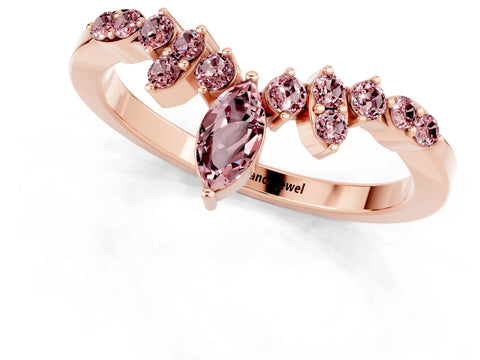 Rose gold Marquise and Round Morganite Chevron Band with Prong Setting_7