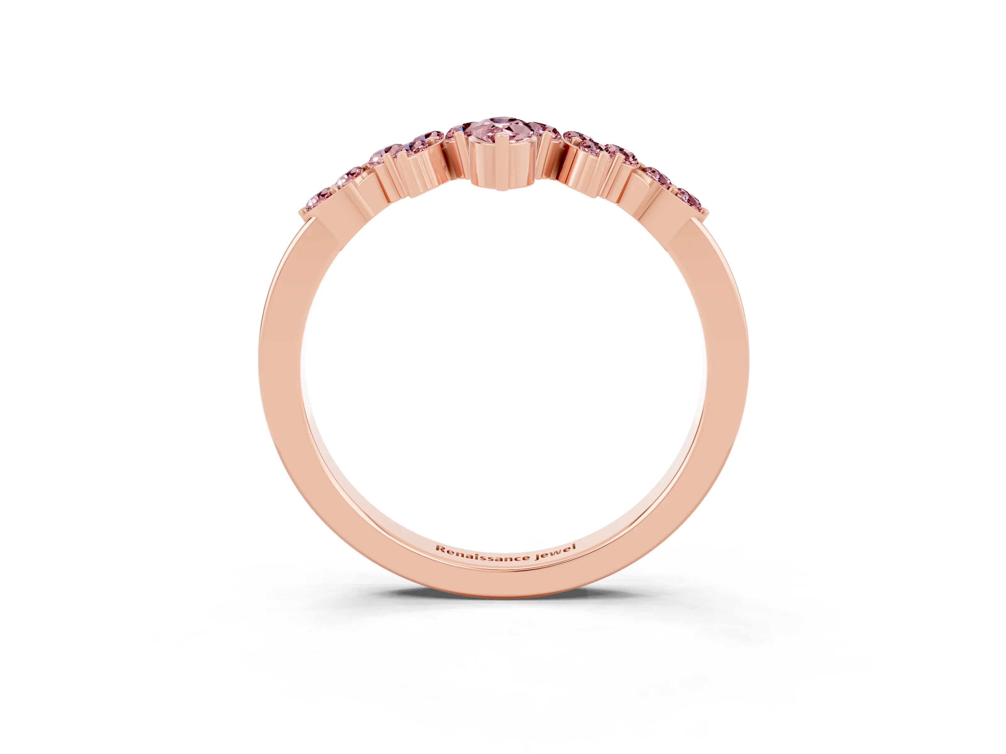 Rose gold Marquise and Round Morganite Chevron Band with Prong Setting_9