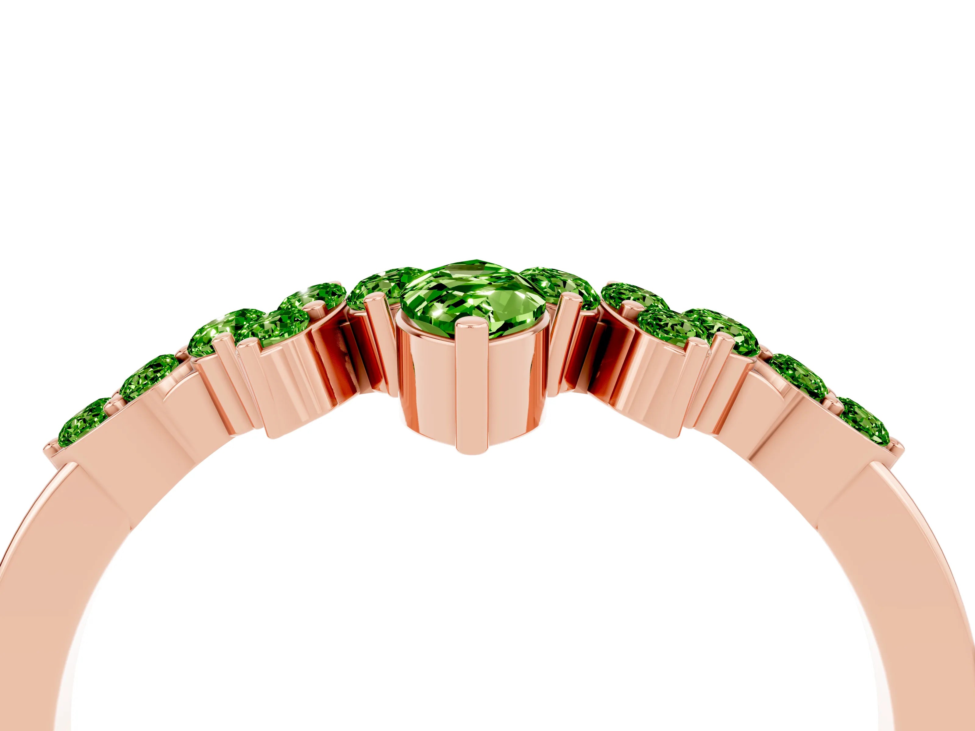 Rose gold Marquise and Round Peridot Chevron Band with Prong Setting_10