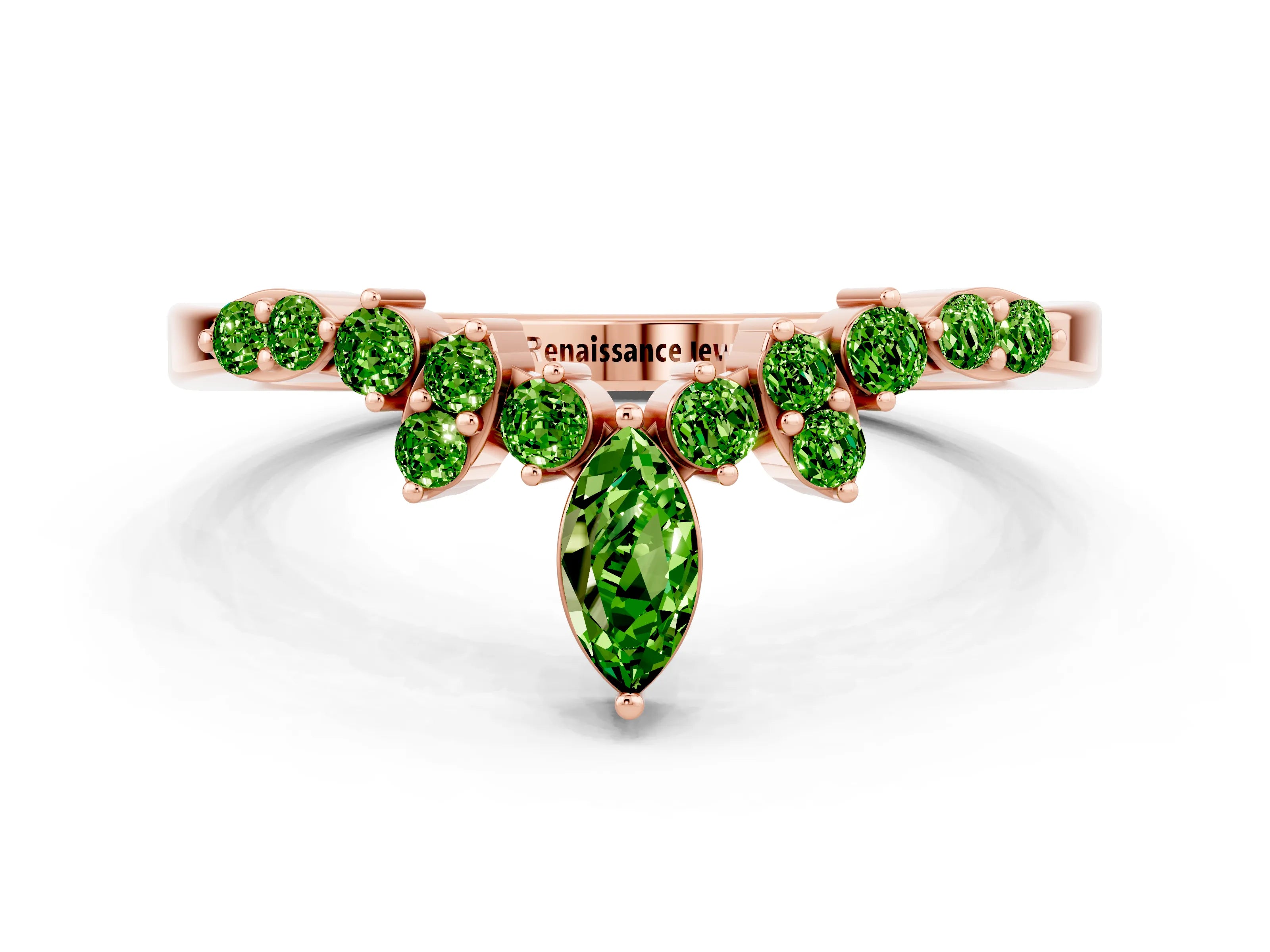 Rose gold Marquise and Round Peridot Chevron Band with Prong Setting_6