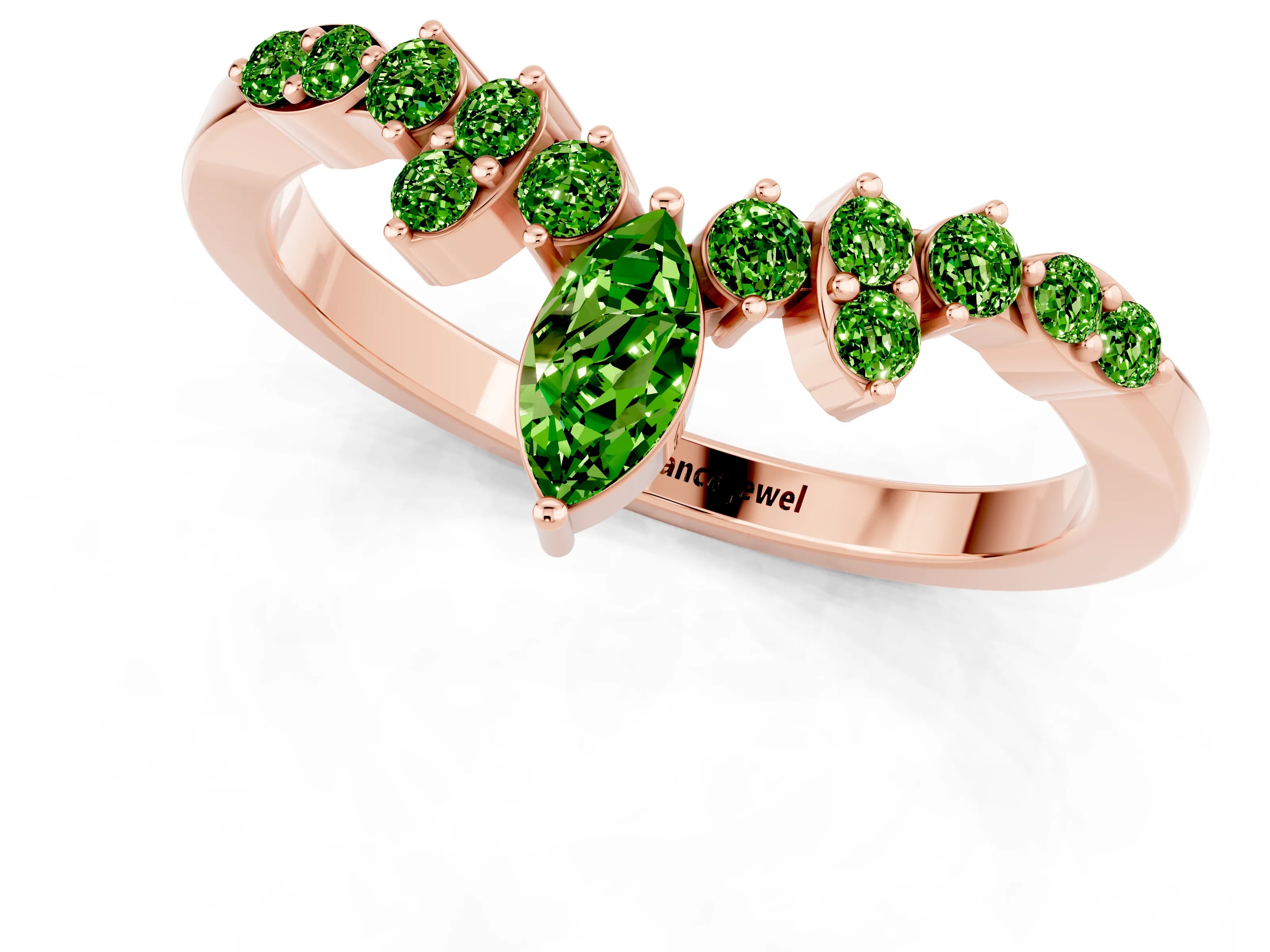 Rose gold Marquise and Round Peridot Chevron Band with Prong Setting_7