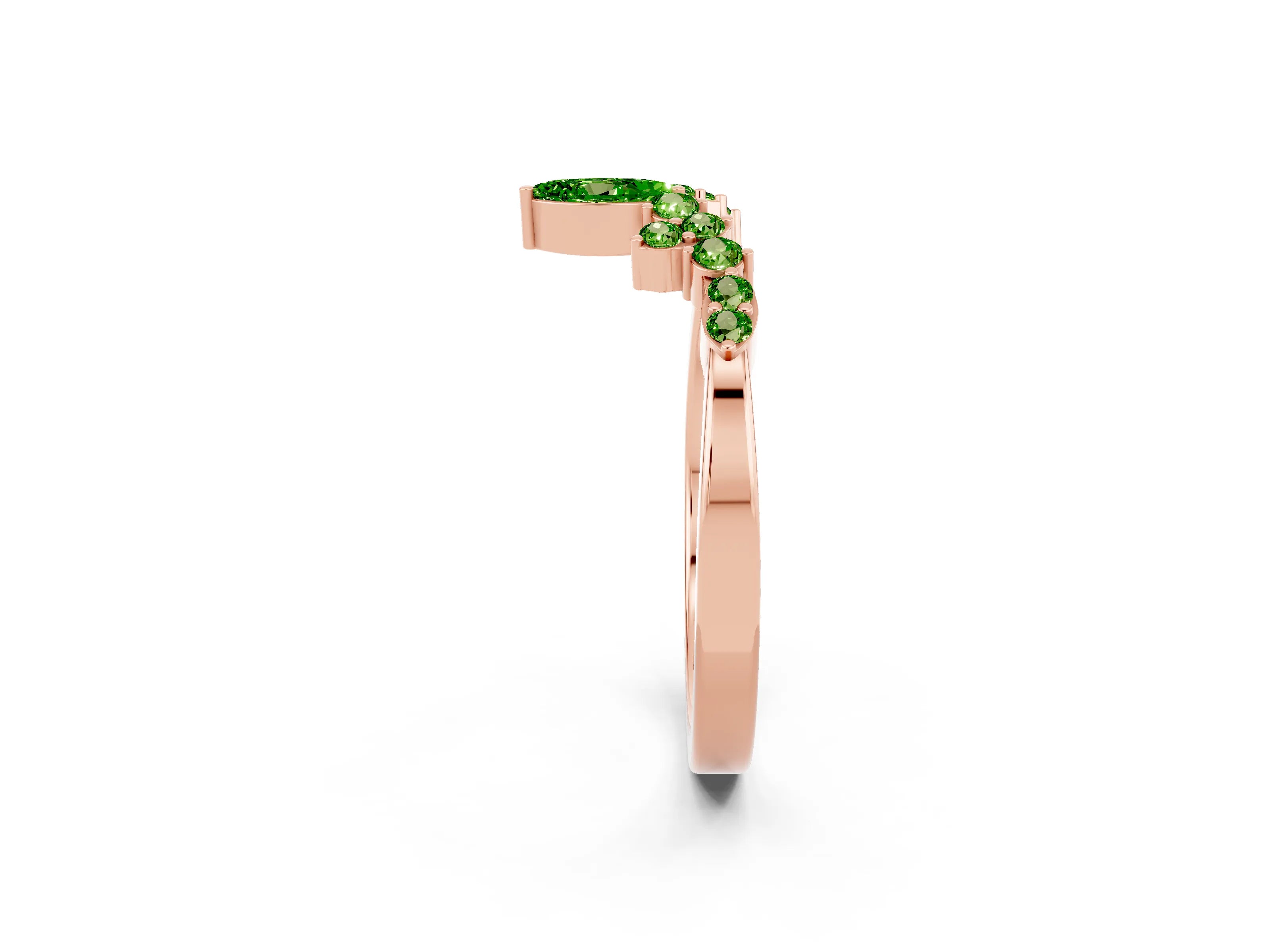 Rose gold Marquise and Round Peridot Chevron Band with Prong Setting_8
