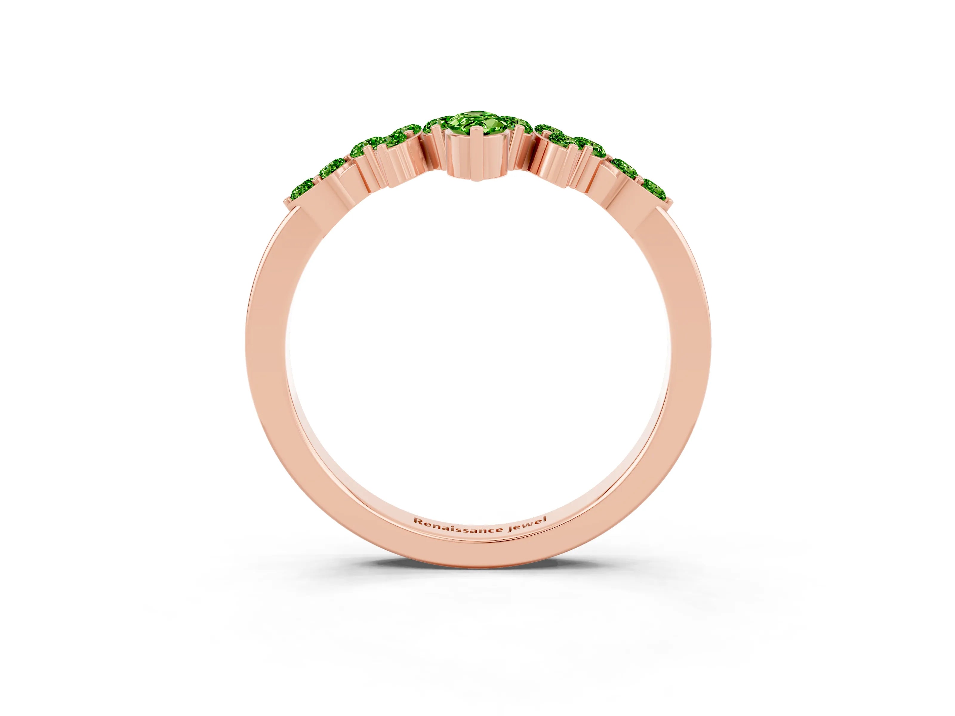 Rose gold Marquise and Round Peridot Chevron Band with Prong Setting_9
