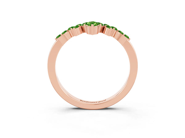 Rose Gold Marquise and Round Peridot Chevron Curved Wedding Band