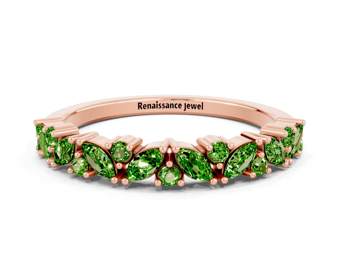 Rose gold Marquise and Round Peridot Vine Eternity Band with Prong Setting_6