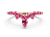 Rose gold Marquise and Round Pink Sapphire Chevron Band with Prong Setting_18