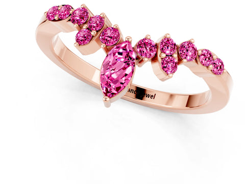 Rose gold Marquise and Round Pink Sapphire Chevron Band with Prong Setting_19