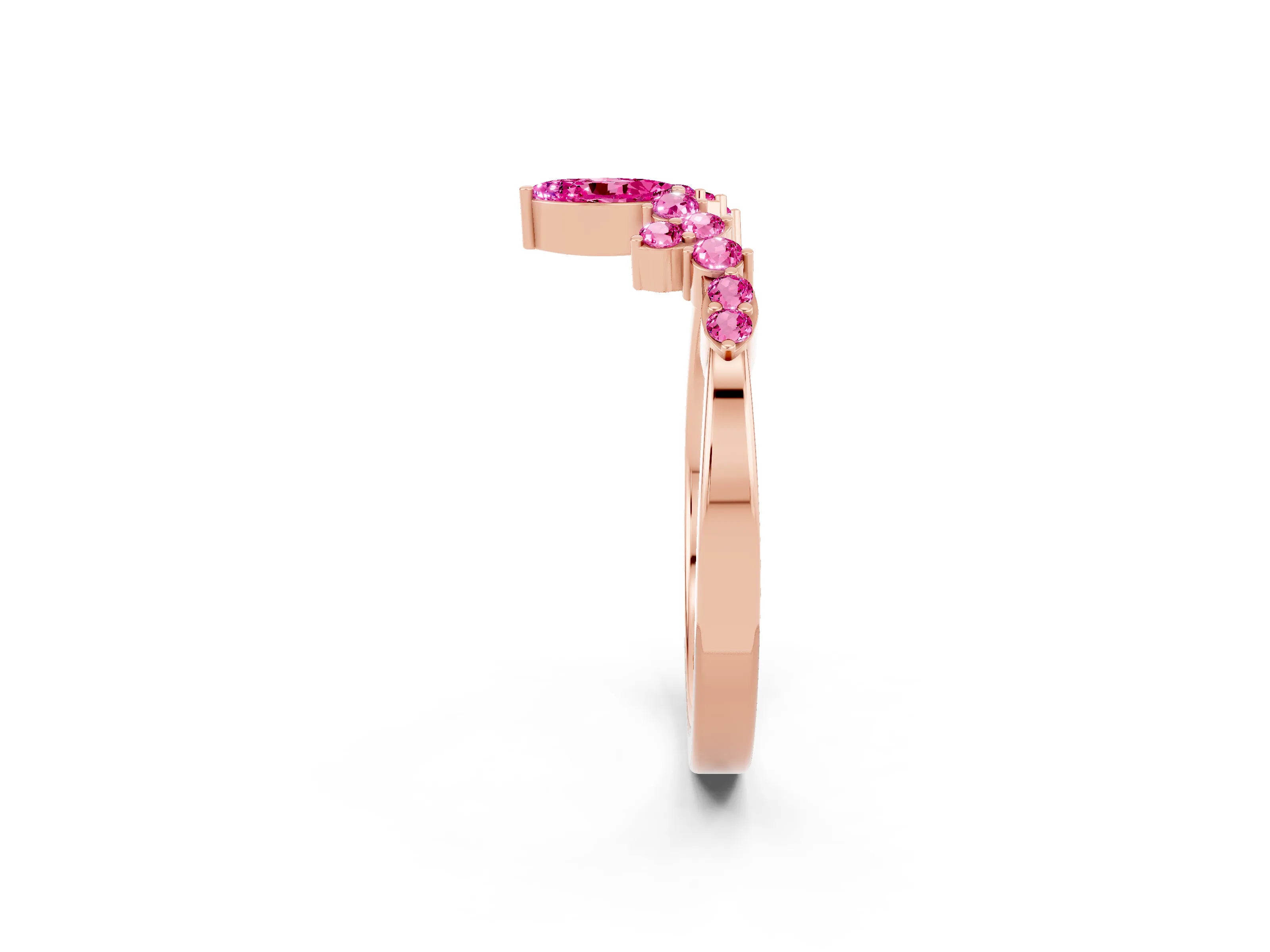 Rose gold Marquise and Round Pink Sapphire Chevron Band with Prong Setting_20