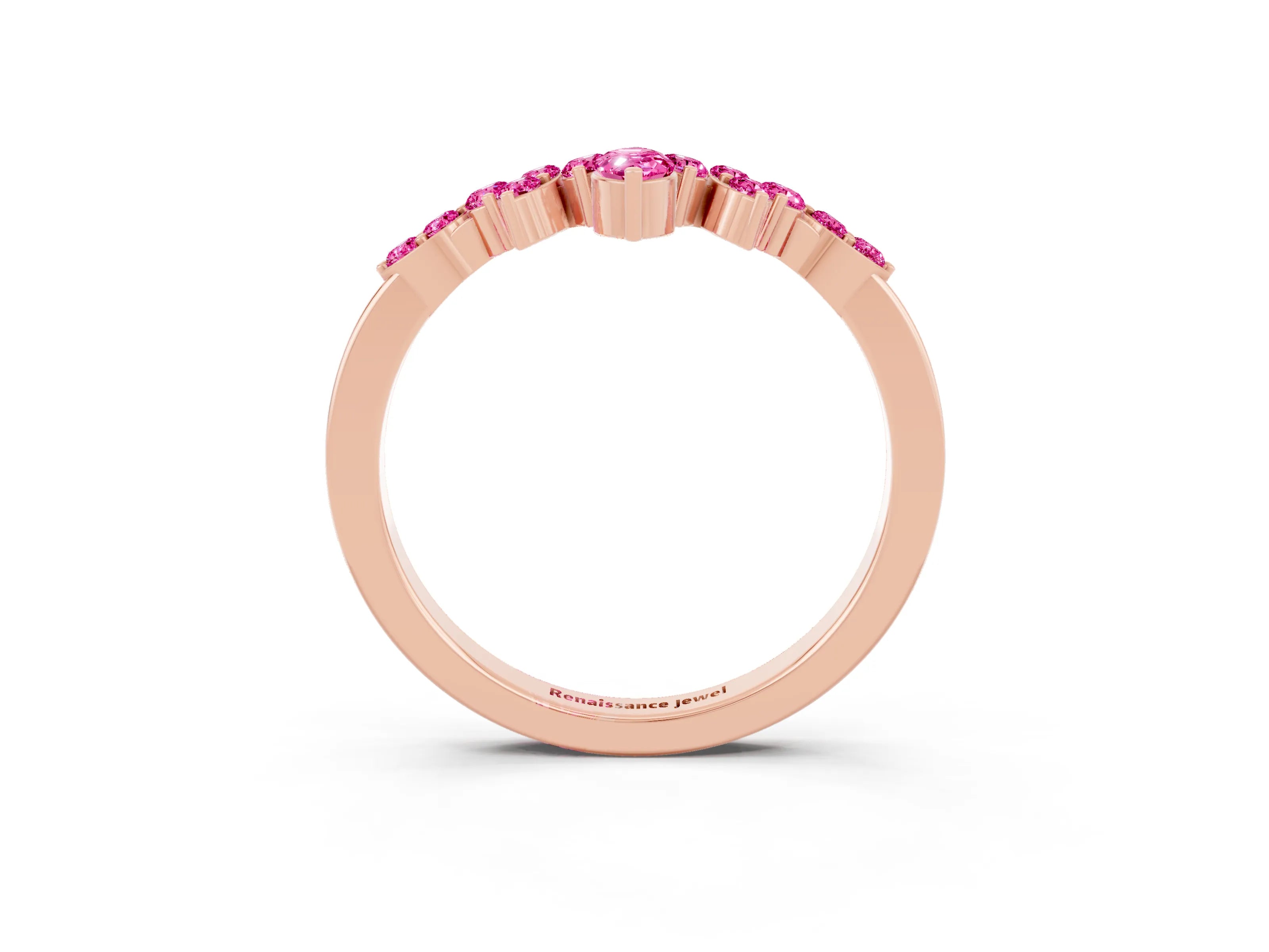Rose gold Marquise and Round Pink Sapphire Chevron Band with Prong Setting_21