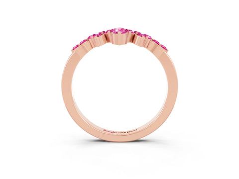 Rose gold Marquise and Round Pink Sapphire Chevron Band with Prong Setting_21