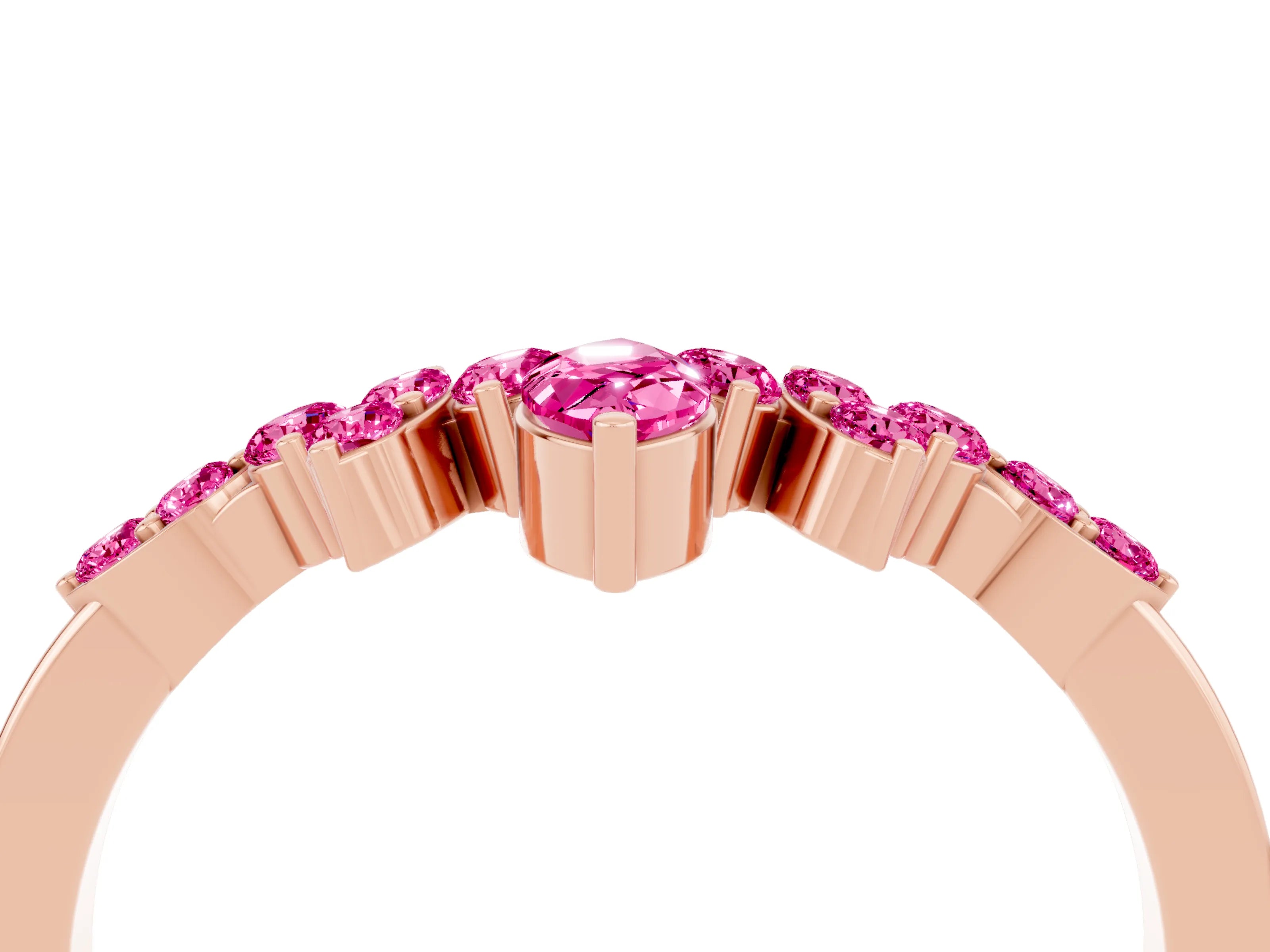 Rose gold Marquise and Round Pink Sapphire Chevron Band with Prong Setting_22