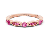 Rose gold Marquise and Round Pink Sapphire Milgrain Band with Bezel Setting_6