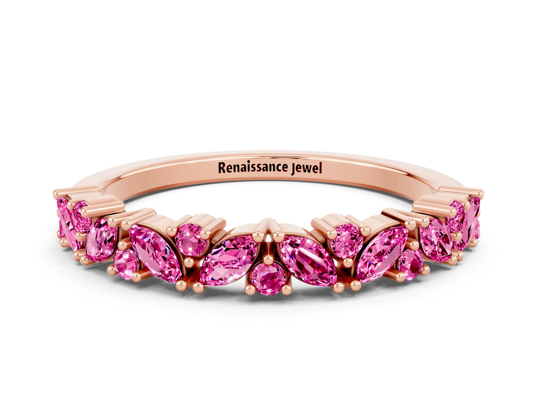 Rose gold Marquise and Round Pink Sapphire Vine Eternity Band with Prong Setting_18