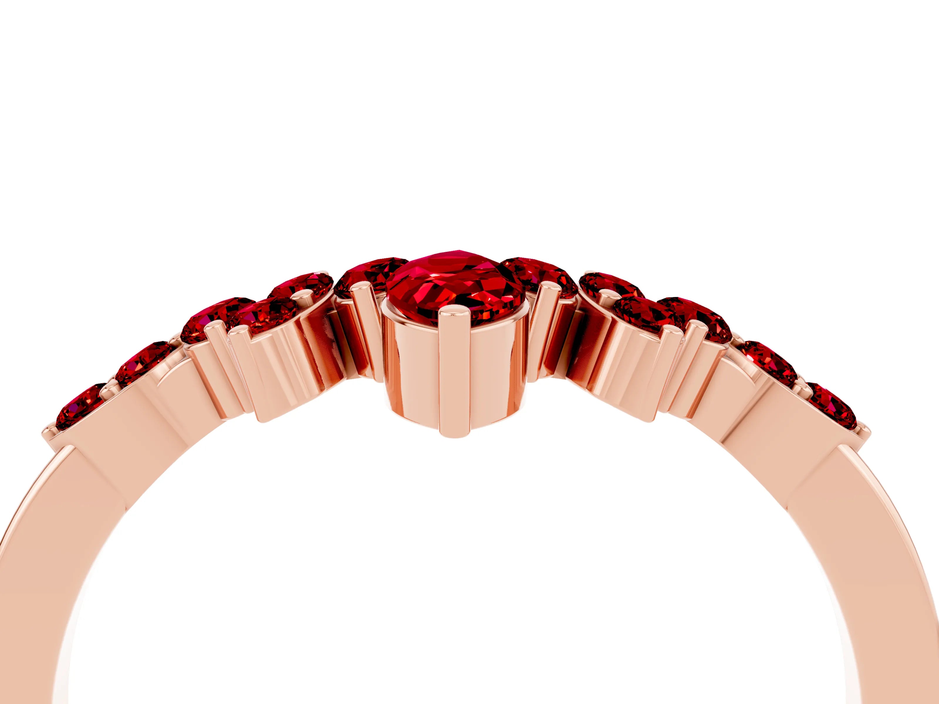 Rose gold Marquise and Round Ruby Chevron Band with Prong Setting_10