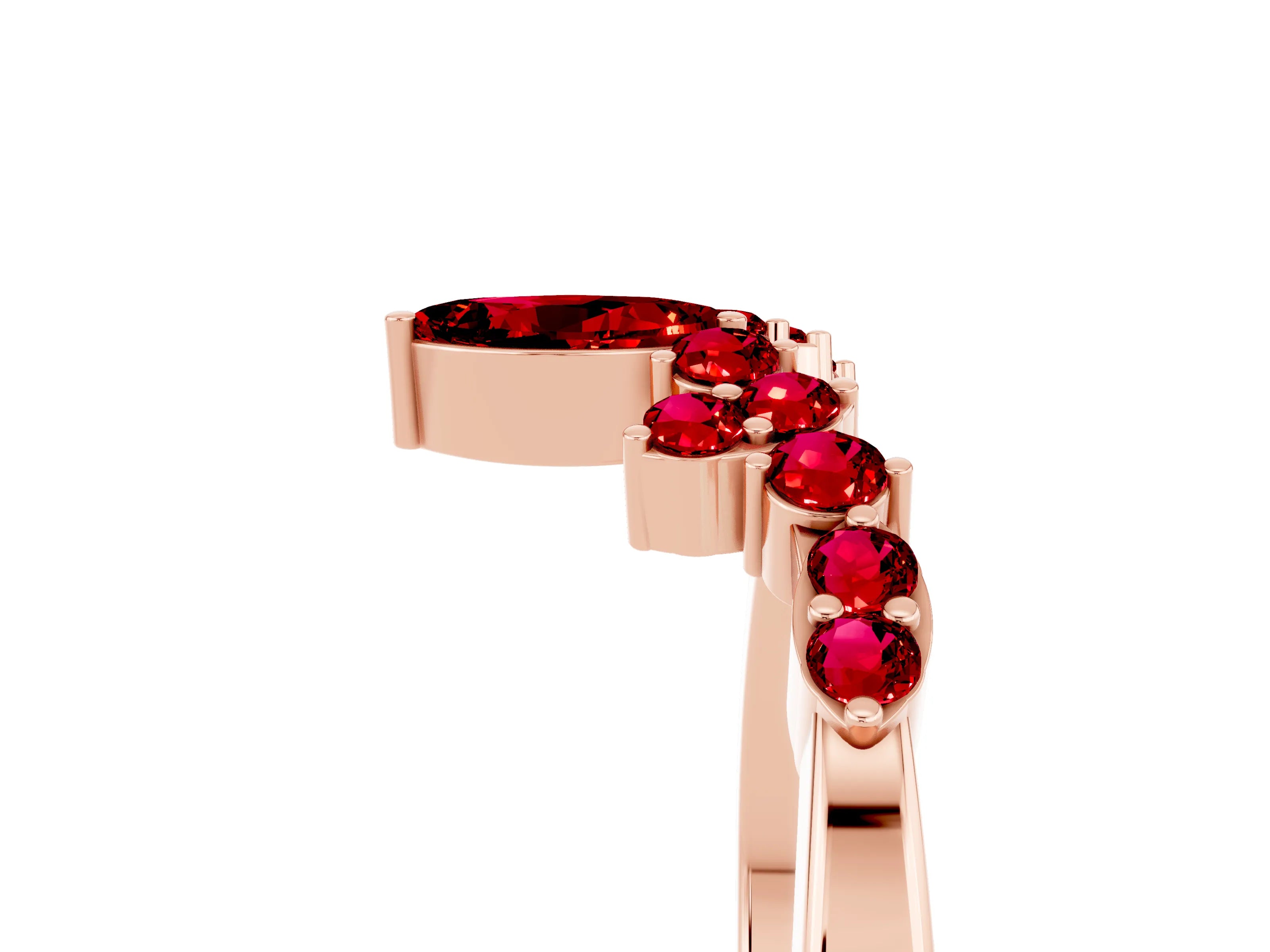 Rose gold Marquise and Round Ruby Chevron Band with Prong Setting_11