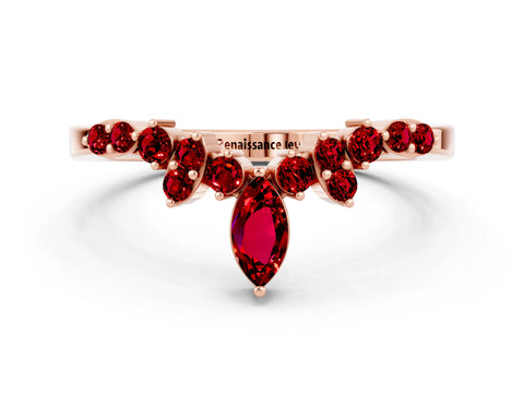 Rose gold Marquise and Round Ruby Chevron Band with Prong Setting_6