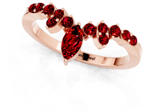 Rose gold Marquise and Round Ruby Chevron Band with Prong Setting_7