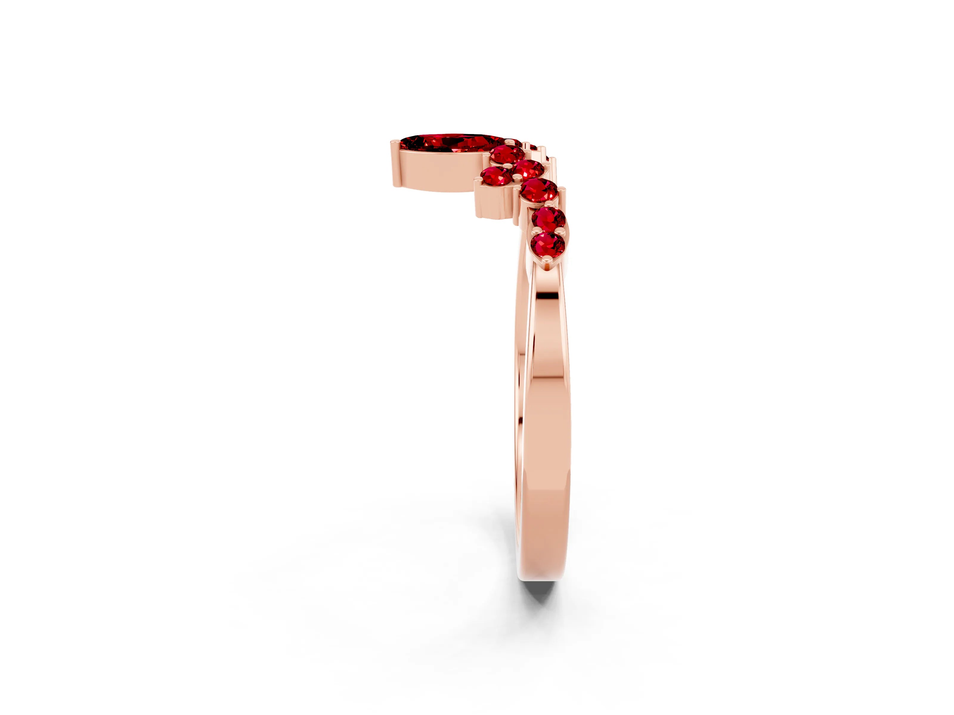 Rose gold Marquise and Round Ruby Chevron Band with Prong Setting_8