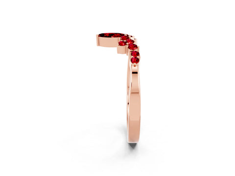 Rose gold Marquise and Round Ruby Chevron Band with Prong Setting_8