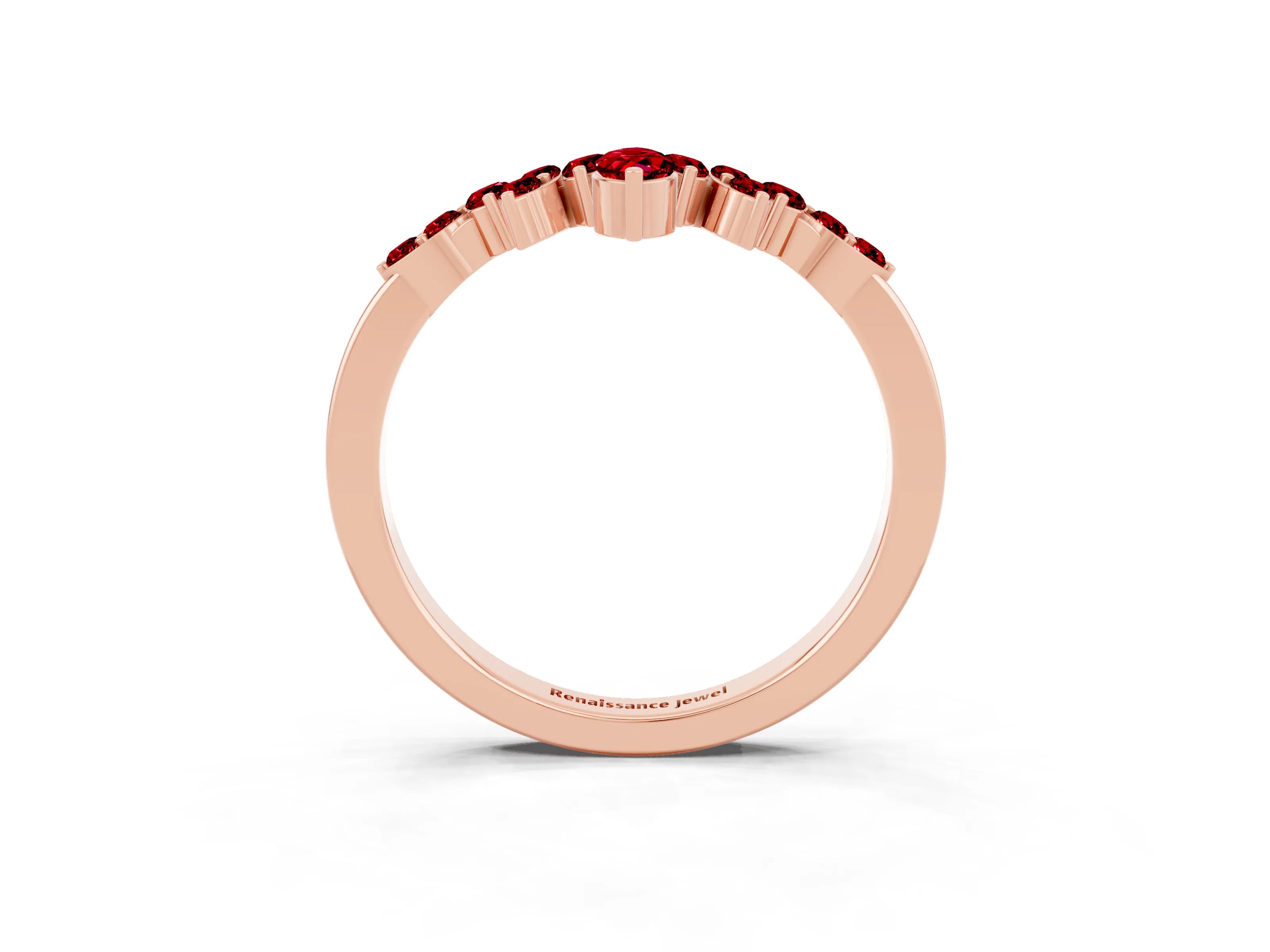 Rose gold Marquise and Round Ruby Chevron Band with Prong Setting_9