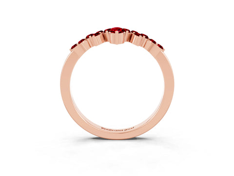 Rose gold Marquise and Round Ruby Chevron Band with Prong Setting_9